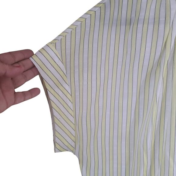 Banana Republic White Yellow Striped Short Sleeve Ruffle Collar V-Neck Blouse XL - Picture 6 of 9